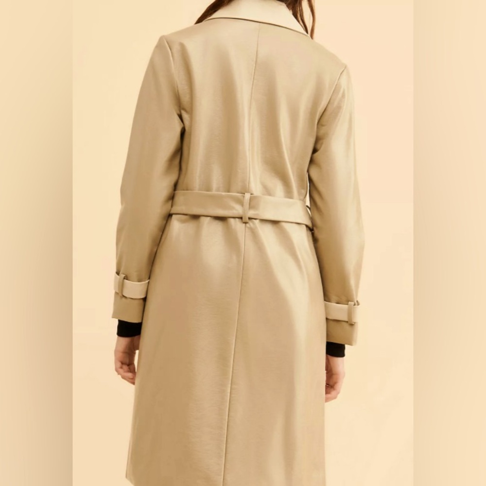 Anthropologie Hutch Vegan Leather Trench Coat beige & cream double-breasted NWOT - Picture 2 of 16